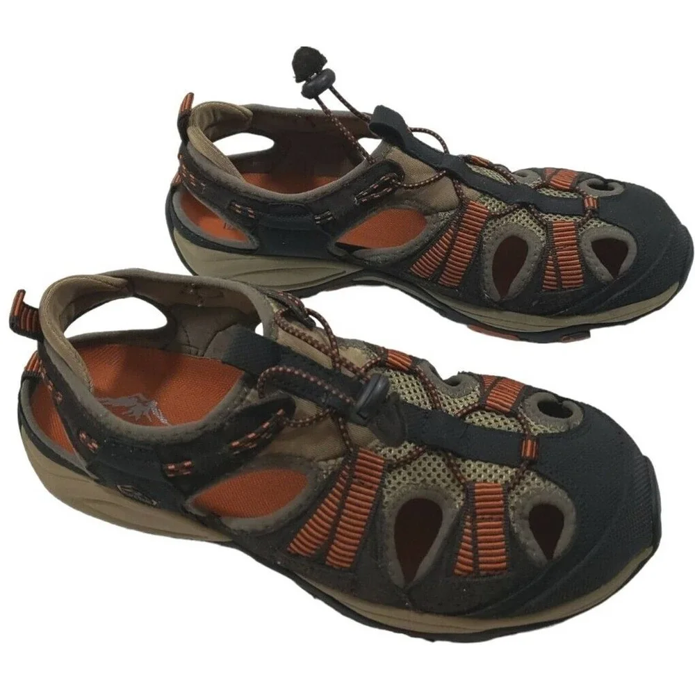 Pacific Trail~Men's Size 9.5~Brown/ Black/Orange Lace Up Low Top Beach Shoes.